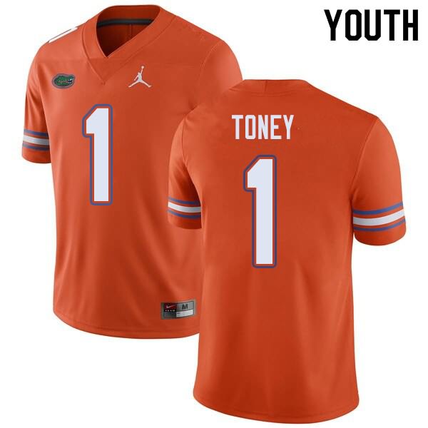 NCAA Florida Gators Kadarius Toney Youth #1 Jordan Brand Orange Stitched Authentic College Football Jersey RTY0864YB